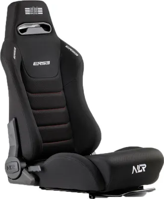 A black racing seat on a white background.