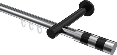 Produktbild von Interdeco Innenlaufstange / Gardinenstange mit Innenlauf Chrom / Schwarz, Typ Prestige Mavell (Zylinder Bicolor), 20 mm Ø 1-läufig, 260 cm