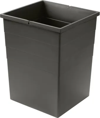 A dark gray plastic bin with horizontal ridges on the exterior, shown from a slightly elevated angle against a white background.
