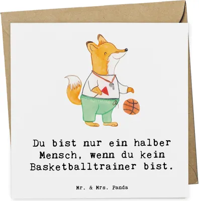 Produktbild von Mr. & Mrs. Panda Grußkarte Basketballtrainer Herz - Weiß - Geschenk, humorvoller Spruch, anlasskarte, Glückwunschkarte, trainer, Basketballer, Sport, doppelkarte, Verein