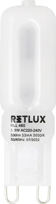 Obrázek produktu pro RETLUX RLL 460 LED žárovka, příkon 3,3 W, patice G9, 220-240V, 3000K - teplá bílá, životnost více než 15 000h, světelný tok 330 lm