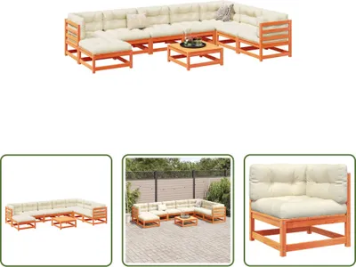 Produktbild von The Living Store 9-tlg. Garten-Sofagarnitur mit Kissen Wachsbraun Kiefernholz