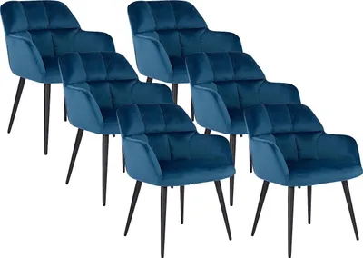 Produktbild von 6er Set PEGA Stühle - mit Armlehnen - Velours und Metall - blau