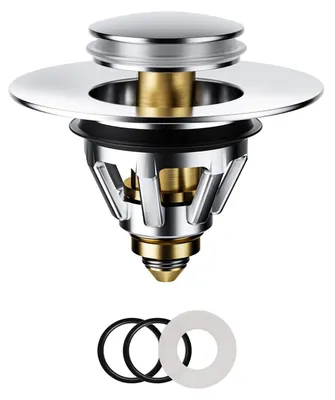 Image de Bouchon de vidange en une pièce avec tamis, bouchon de vidange à ressort pour évier, bouchon en acier inoxydable pour orifices de vidange de 27 à 50 mm, bouchon anti-obstruction avec tamis, bouchon pour éviers de cuisine