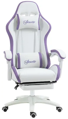 Immagine prodotto di Vinsetto Sedia da Gaming con Altezza Regolabile e Schienale Reclinabile, 65x65x121-129 cm, Bianco e Viola