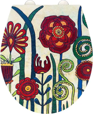 Productafbeelding van Toiletbril met bloemenprint - Antibacterieel deksel - Badkamer opfrissen - Snelmontage RVS - 38 x 44.5 cm - Multicolor