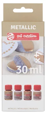 Productafbeelding van Talens Metallic Verfset Basis, 4 kleuren, 30 ml, watergedragen, geschikt voor doe-het-zelf projecten