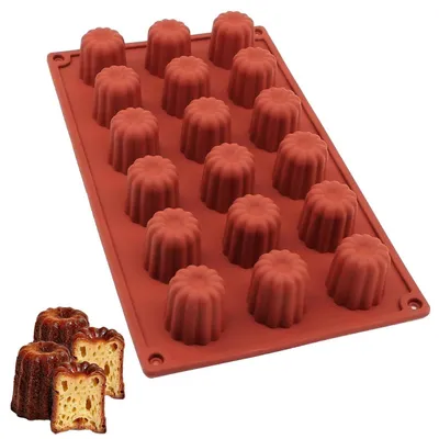 Obrázok produktu pre Silikónová forma na prípravu koláčikov "Canelé", 18 otvorov, priemer 35 mm, s nepriľnavou povrchovou úpravou, opakovane použiteľná