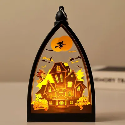 Produktbild von 2 Stück Halloween Deko Laterne, Halloween Laterne Outdoor mit LED Licht, Hängende Kerzenlaterne mit Kürbis Skelett Deko, Batteriebetriebene Flammenlose Flackernde LED Kerze Windlicht für Halloween Party