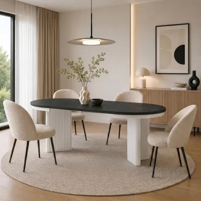 Produktbild von BEAUTYSOFA | Runder Ausziehbarer Esstisch PRESTIGE Ø 100–180 cm, Schwarz/Weiß, Moderner Esstisch für Esszimmer, Küche, Skandinavischer & Loft-Stil