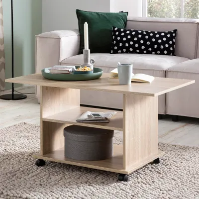 Obrázok produktu pre FineBuy dizajn Konferenčný stolík s kolieskami 95x51x54.5 cm | Moderný stolík do obývacej izby s úložným priestorom Pohovkový stolík