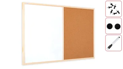 Immagine prodotto di Lavagna magnetica e in sughero 90x60 cm COMBI con cornice in legno + ACCESSORI