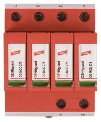 Produktbild von DEHN DG M TNS 275, Terminal, 230 - 400 V, 50 - 60 Hz, 20000 A, Rot, Thermoplast