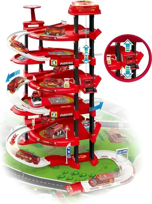 Image de Parking caserne de pompiers XXL - 5 niveaux + tapis de jeu ville, 82 pièces