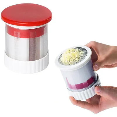 Buttermühle aus Kunststoff und Edelstahl, Käsereibe, 210 g, rot-weiß