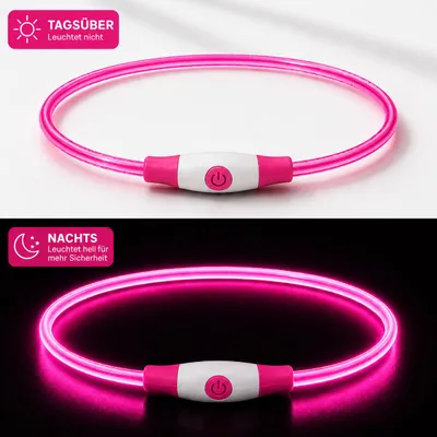 Produktbild von Premium LED Hundehalsband USB aufladbar leuchtend Leuchthalsband verstellbar S–L für Hunde Nacht Sicherheit inkl. Ladekabel (Gr. 35cm - 65cm) - PINK, KI-generiertes Bild