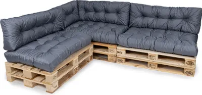 Produktbild von TexDeko Garden Palettenkissen 120x80x18cm wasserabweisend gesteppt Sitzauflage für Europaletten, UV-beständig (7-TLG Set, Grau)