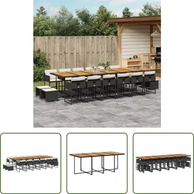 Produktbild von The Living Store 17-tlg. Garten-Essgruppe mit Kissen Schwarz Poly Rattan