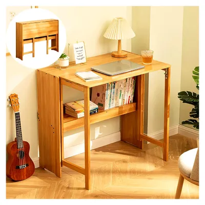 Produktbild von Klapptisch mit Bücherregal, platzsparender Computertisch, 104 x 53 cm