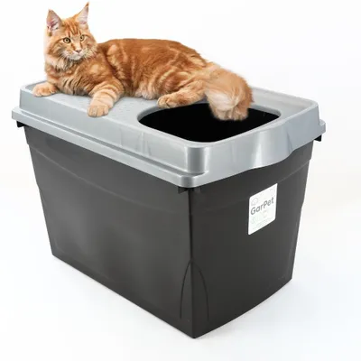 Produktbild von Hop In Katzenklo XXL Katzentoilette Geschlossen mit Deckel Katze Klo Top Entry Katzen WC Jump-In Katzentoiletten Einstieg oben für große Katzen Haubentoilette Schwarz
