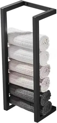 Obrázok produktu pre Držiak na uteráky do kúpeľne, na montáž na stenu – na zavesenie uterákov na stenu – úsporný dizajn – 20x12x50 cm – čierna farba