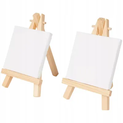 Zdjęcie produktu dla Artico 2x mała drewniana sztaluga stołowa + 2x mini płótno 7x7 cm - Kompaktowa i stabilna sztaluga do malarstwa akrylowego, olejnego i akwarelowego - DIY i hobby