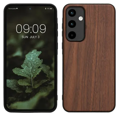 Produktbild von kwmobile Handyhülle für Samsung Galaxy A55 5G Hülle Holz - Case mit TPU Bumper - Stoßfestes Hardcase - Schutzhülle Cover in Dunkelbraun