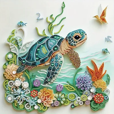 Productafbeelding van Minicee Diamantverfset Schildpad, 5D, 30x30 cm, met accessoires