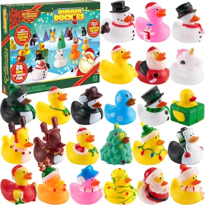 Produktbild von Adventskalender 2023 – 24 Tage bis Weihnachten – 24 Gummientchen für Jungen – Mädchen – Weihnachtsgeschenke