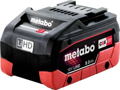 A Metabo 18V LiHD 8.0Ah battery pack.