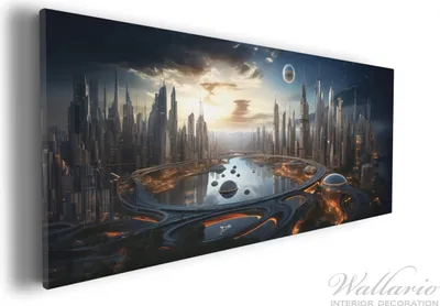 Produktbild von Wallario Premium Leinwandbild Morgendämmerung der Zukunft in Größe 30 x 75 cm