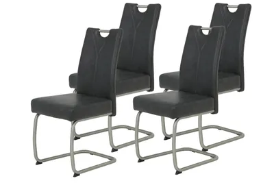 Produktbild von 4er Set Esszimmerstuhl Sophia - Vintage anthrazit - Komfortsitz Federkorb - Metallgestell Rundrohr Edelstahl (echt) - 140 kg belastbar