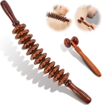 Immagine prodotto di Set di 2 rulli massaggianti in legno, strumenti per massaggio anticellulite, set di massaggiatori, strumento di massaggio Gua Sha