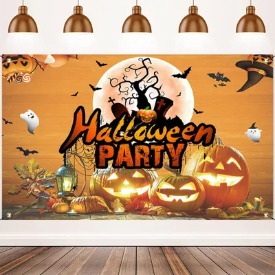 Produktbild von Halloween-Banner, Kürbis-Dekorationsbanner, Halloween-Kürbis-Party-Dekoration, Foto-Hintergrundvorhang, 180 × 110 cm