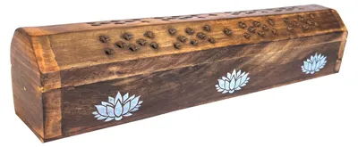 Produktbild von Räucherstäbchenhalter India Truhe "Lotus" Holz 30x6cm
