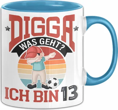 Produktbild von 13. Geburtstag Geschenk Tasse Becher Jungs Sohn Geburtstagsgeschenk Digga Was geht Ich Bin 13 Teenager (Blau)