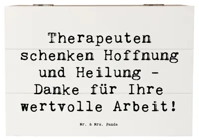 Produktbild von Mr. & Mrs. Panda Box Spruch Therapeut Dankeschön 22 x 15 cm - Weiß - Geschenk, Bedanken, Anerkennung, fotokiste, Dankeskarten, fotobox, Schatulle, Physiotherapeuten