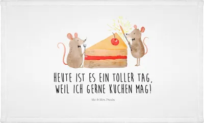 Produktbild von Mr. & Mrs. Panda Flauschtuch Mäuse Kuchen - Weiß - Geschenk, Happy Birthday, Geburtstag, Kuchenliebe, kleines Handtuch, gesichtshandtuch, gesichtstuch, 100x50, Maus