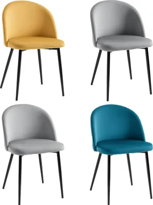 Produktbild von HOMCOM 4er-Set Esszimmerstühle, skandinavische Küchenstühle, gepolsterte Samtstühle mit konischen Metallbeinen, für Wohnzimmer und Esszimmer, mehrfarbig