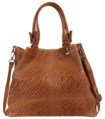 Produktbild von Florence Damen Handtasche Echtleder braun Flechtmuster OTF163C