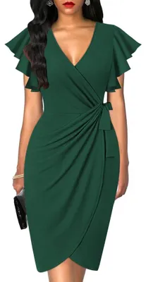Produktbild von oten Damen-Kleid mit tiefem V-Ausschnitt, Rüschenärmel, Etui, lässig, Cocktail-P