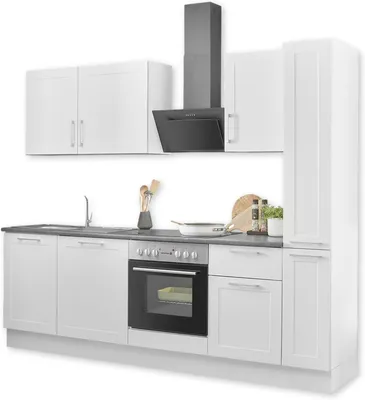 Zdjęcie produktu dla Szafka kuchenna - Moduł kuchenny - Kuchnia w zabudowie - Komplet kuchenny - Meble kuchenne - 250x211x60 cm - Front w macie, kolor biały