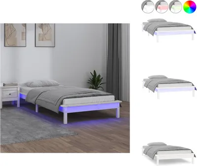 Produktbild von vidaXL Massivholzbett mit LED-Beleuchtung Weiß 100x200 cm - Betten & Bettgestelle