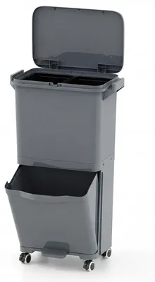 Obrázek produktu pro Popelnice COSTWAY 36 l, odpadkový koš se 2 nádobami, výklopnou přihrádkou a samolepkami pro třídění odpadu, odpadkový koš na univerzálních kolečkách, popelnice