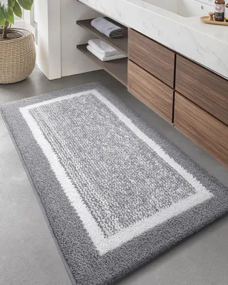 Image de Tapis de bain en microfibre, 60x150 cm, antidérapant, lavable, gris
