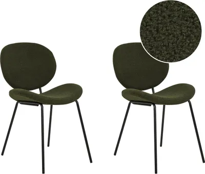 Produktbild von BELIANI Esszimmerstühle 2er Set Dunkelgrün aus Bouclé Schwarze Beine Modernes Retro Design für Esszimmer