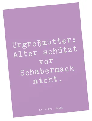Produktbild von Mr. & Mrs. Panda Postkarte Spruch Urgroßmutter Schabernack - Lavendeltraum - Geschenk, persönliche Erinnerungen, Ansichtskarte, Familie, Grußkarte, Alter, Ahnen