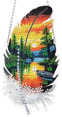 Obrázek produktu pro Sada pro tvorbu přívěsku s motivem peří a krajiny technikou diamond painting, vhodná pro dospělé