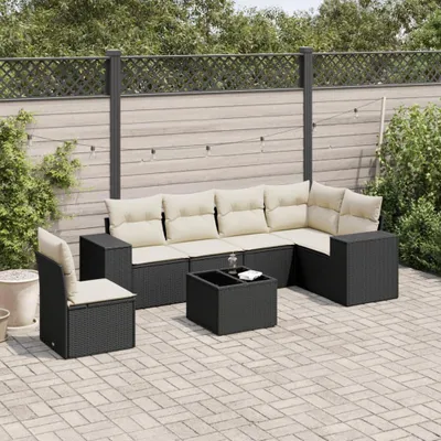 Immagine prodotto di vidaXL Set di divani da giardino 7 pezzi con cuscini in polirattan nero