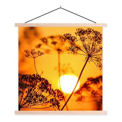 Produktbild von MuchoWow® Textilposter Pflanzen - Blumen - Sonnenuntergang - Orange 120x120 cm mit holzfarbenen Rahmen - Textil-Poster